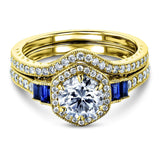 Kobelli Hexagon Halo Sapphire and Diamond Bridal Set 14k Gold (1 3/4 CTW)