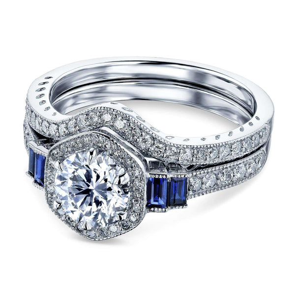 Kobelli Hexagon Halo Sapphire and Diamond Bridal Set 14k Gold (1 3/4 CTW) 62453R-EDBS/4.5W