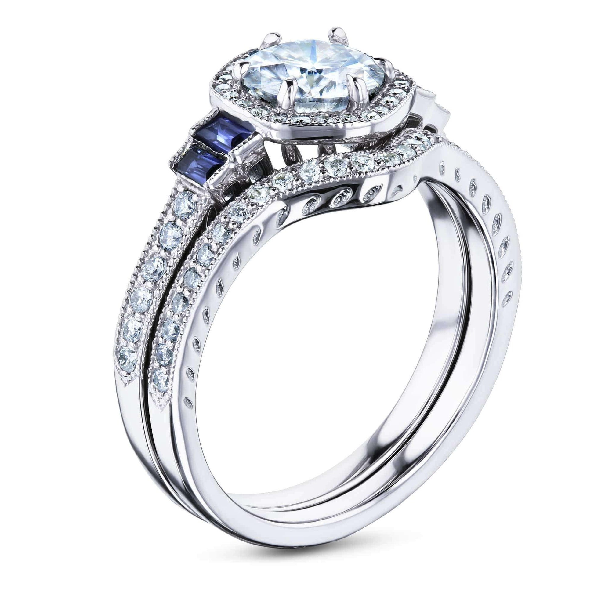 Kobelli Hexagon Halo Sapphire and Diamond Bridal Set 14k Gold (1 3/4 CTW)