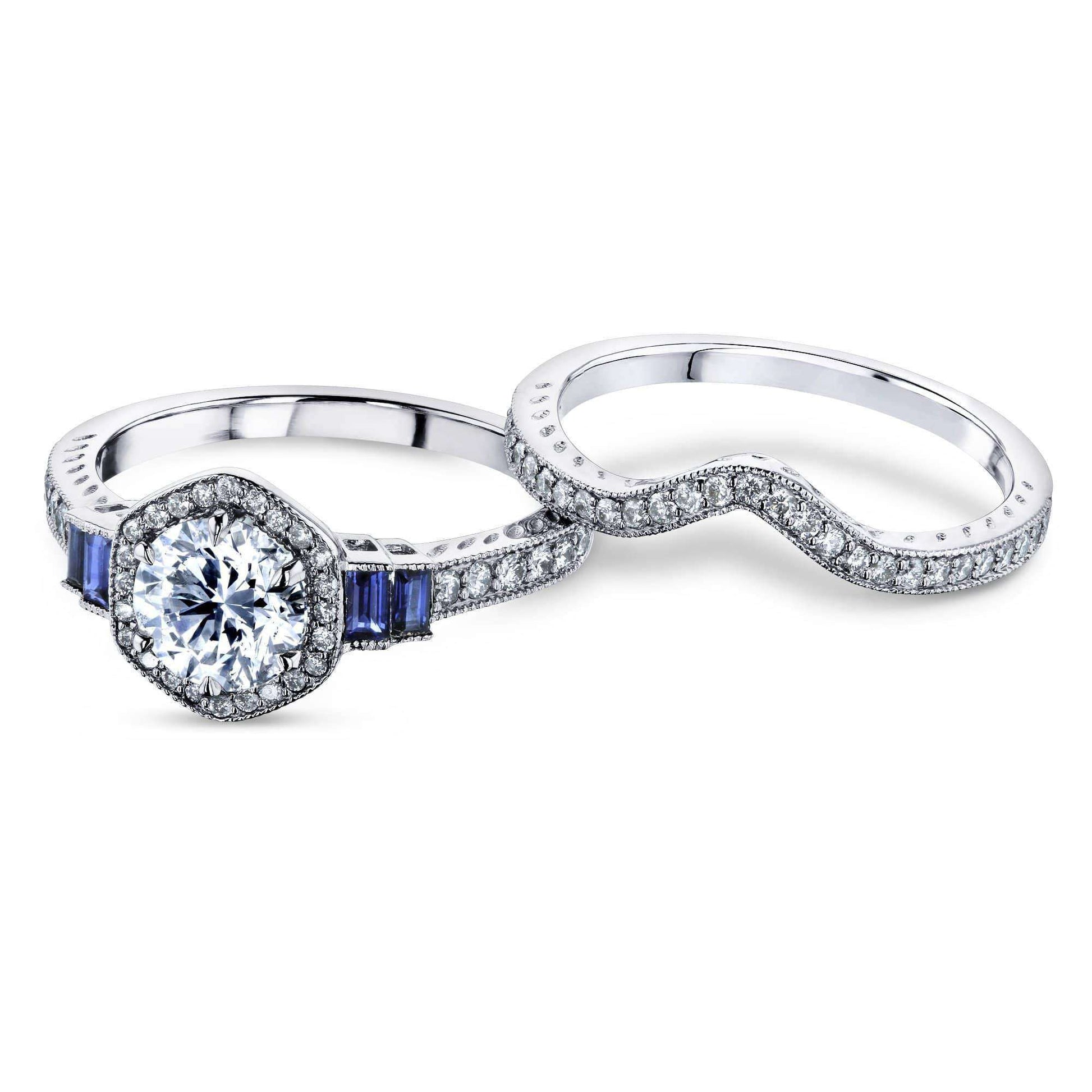Kobelli Hexagon Halo Sapphire and Diamond Bridal Set 14k Gold (1 3/4 CTW)