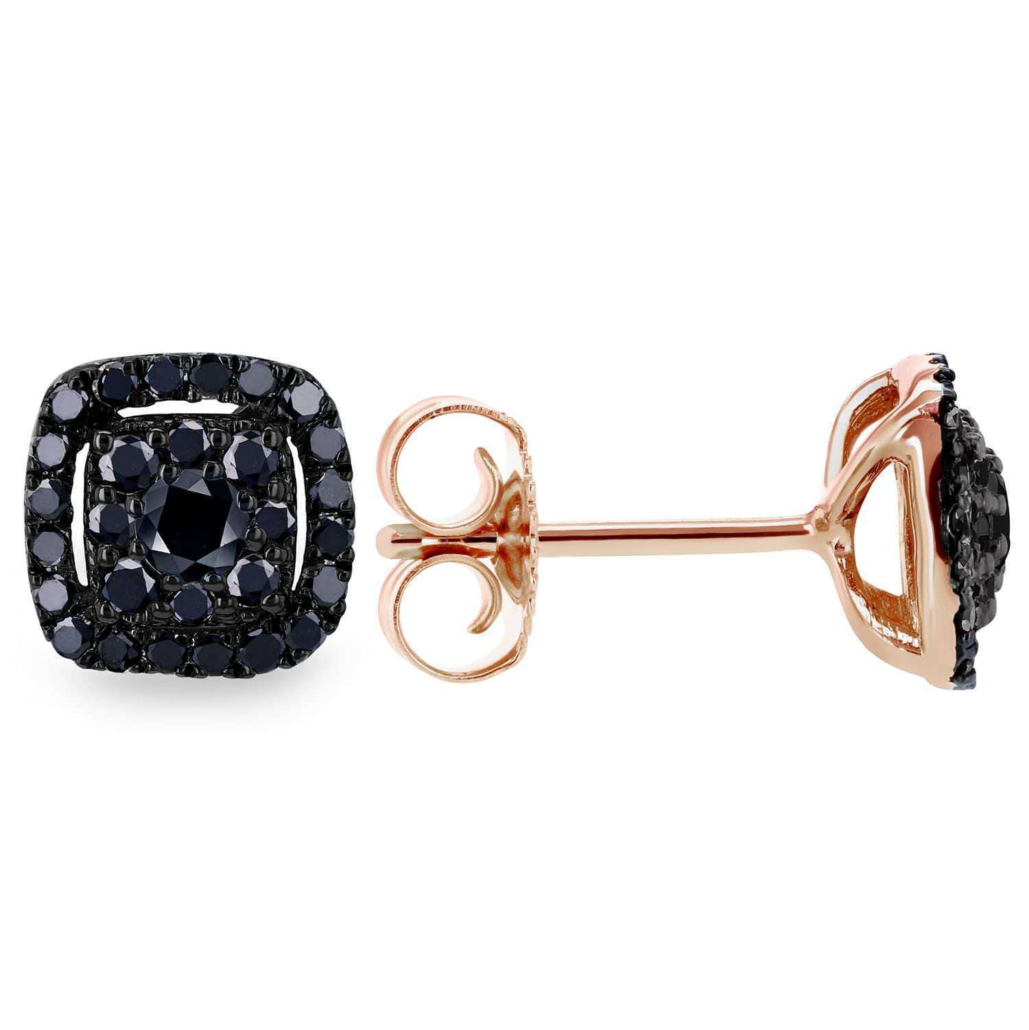 Kobelli Black Diamond Halo Stud Earrings 1/3 CTW 14k Black and Rose Gold 62454BKBK-R