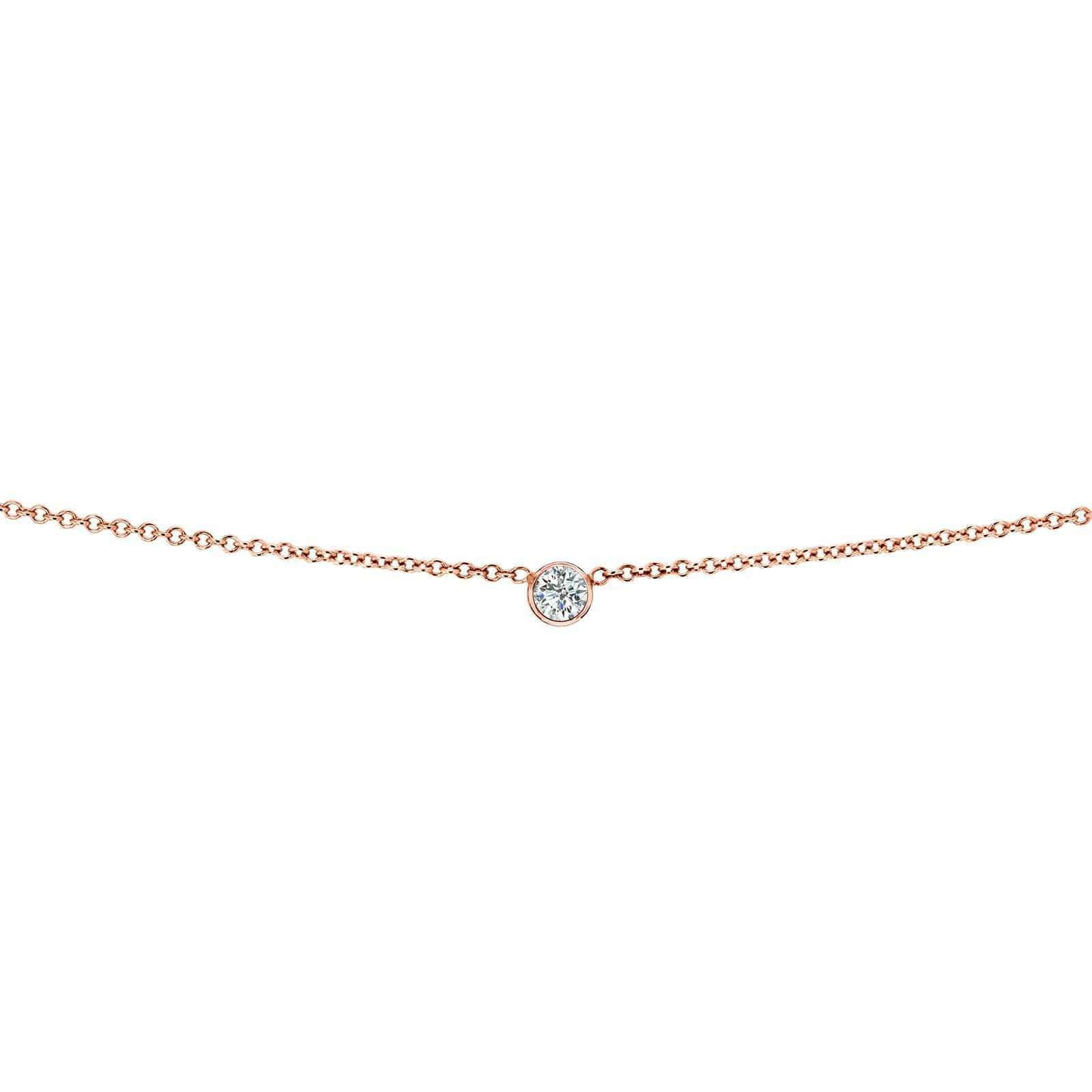 Kobelli White Diamond Bezel Necklace 1/6 Carat, 14k Rose Gold, Adjustable 13 14 15 Inch 62464R-R
