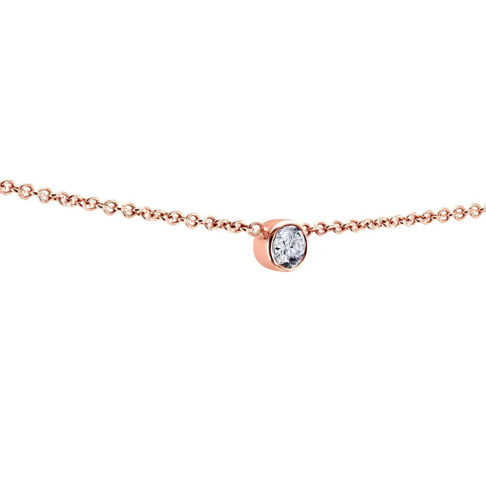Kobelli White Diamond Bezel Necklace 1/6 Carat, 14k Rose Gold, Adjustable 13 14 15 Inch 62464R-R