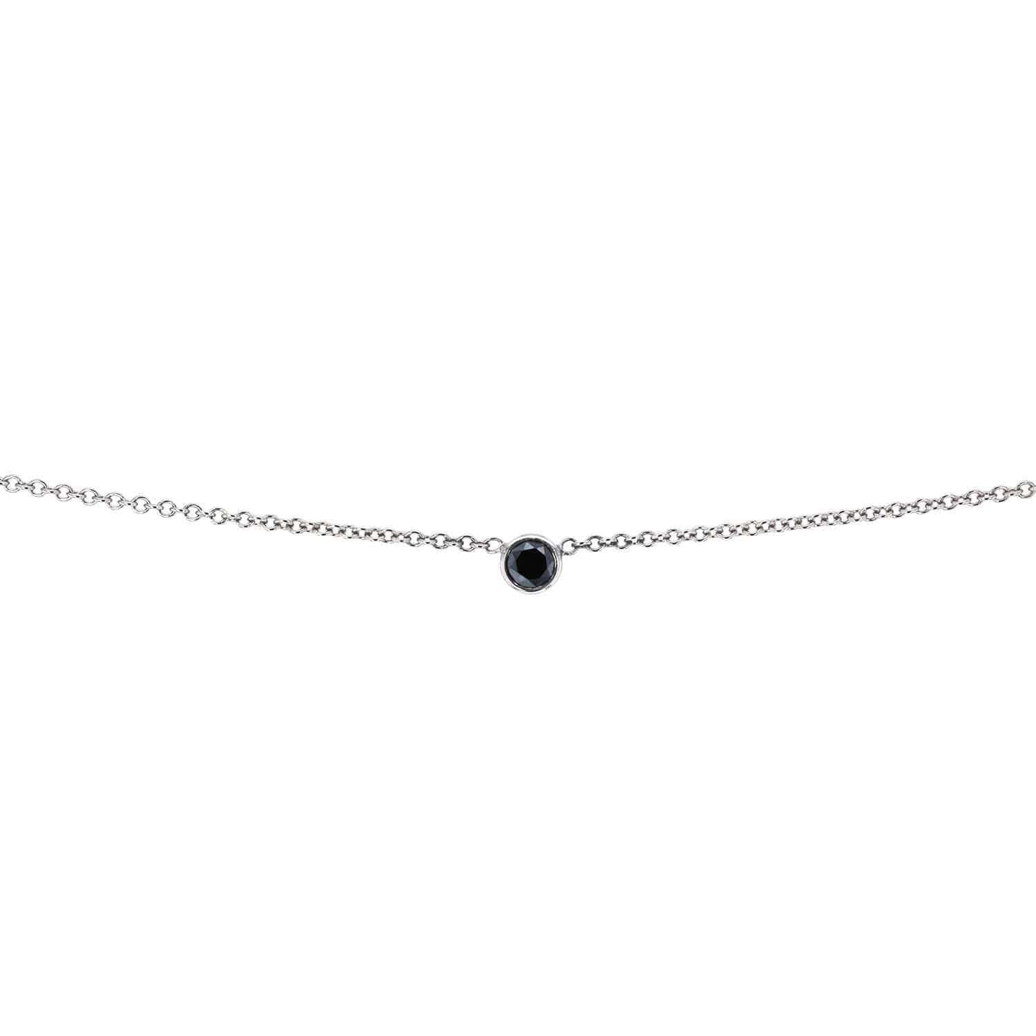 Kobelli Black Diamond Bezel Necklace 1/6 Carat, 14k White Gold, Adjustable 13 14 15 Inch 62464RBK-W