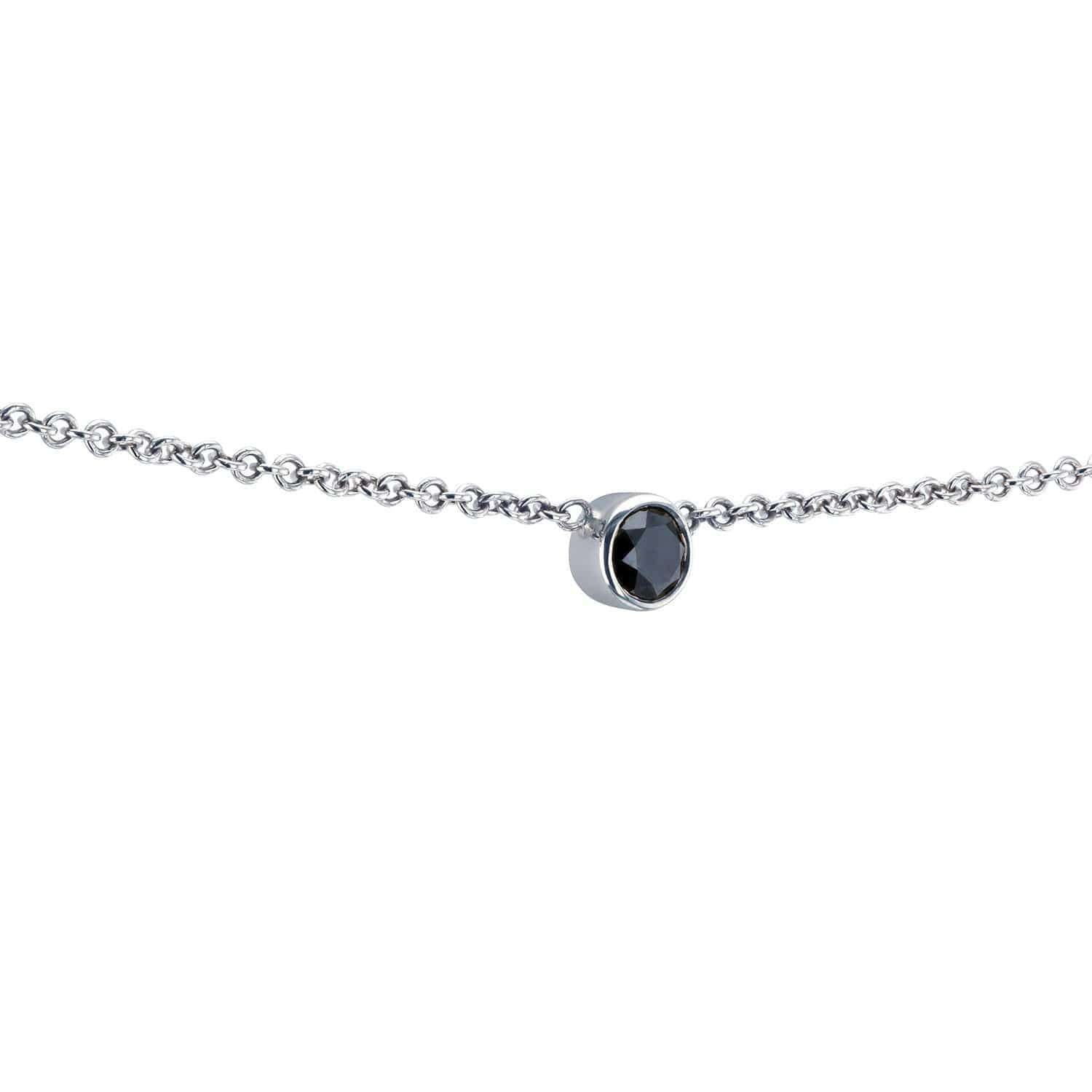 Kobelli Black Diamond Bezel Necklace 1/6 Carat, 14k White Gold, Adjustable 13 14 15 Inch 62464RBK-W