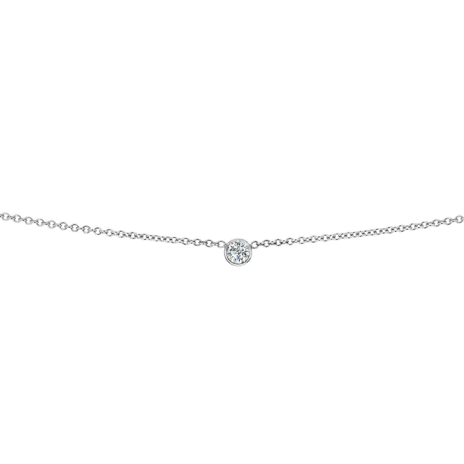 Kobelli White Diamond Bezel Necklace 1/6 Carat, 14k White Gold, Adjustable 13 14 15 Inch 62464R