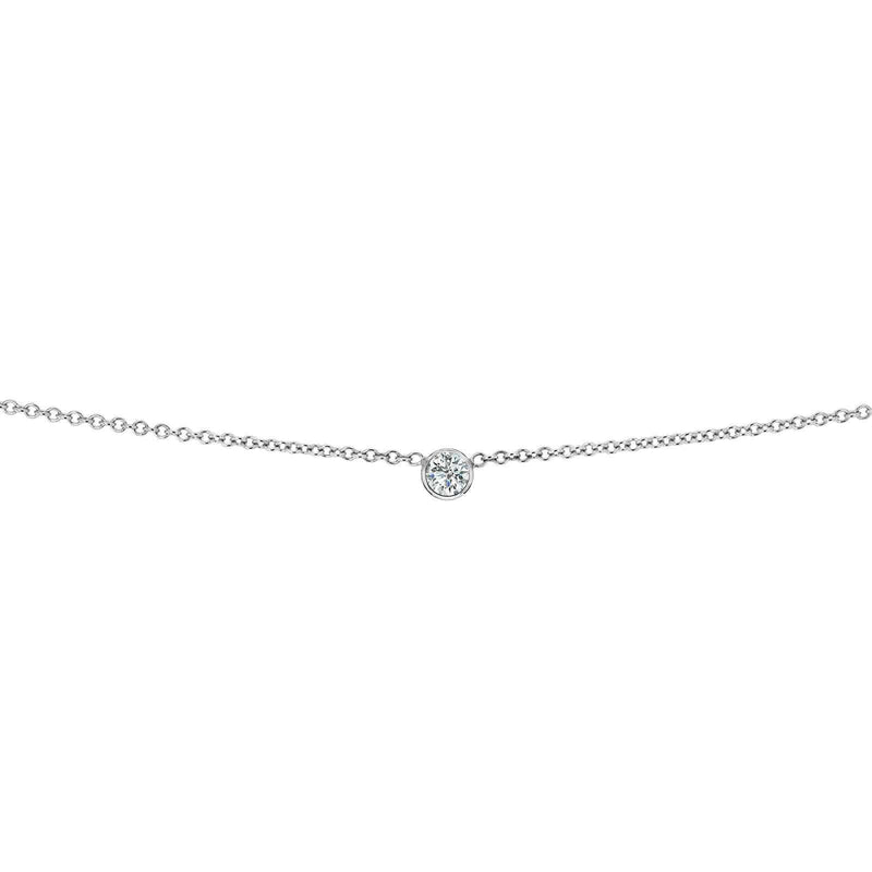 White Diamond Bezel Necklace 1/6 Carat, 14k White Gold, Adjustable