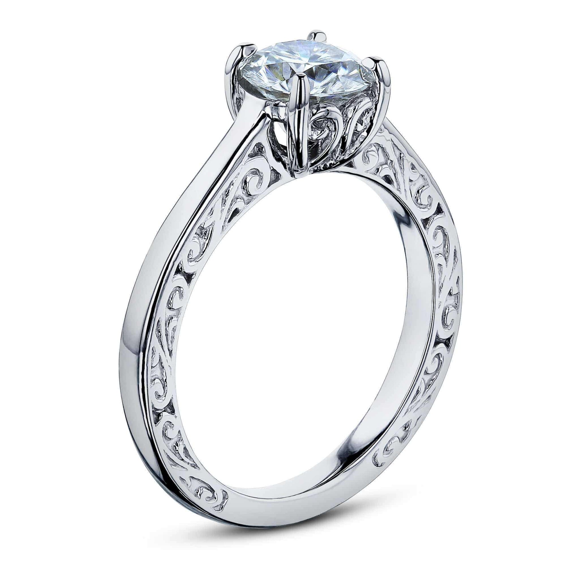 Kobelli 1ct Diamond Solitaire Filigree Engraved Ring