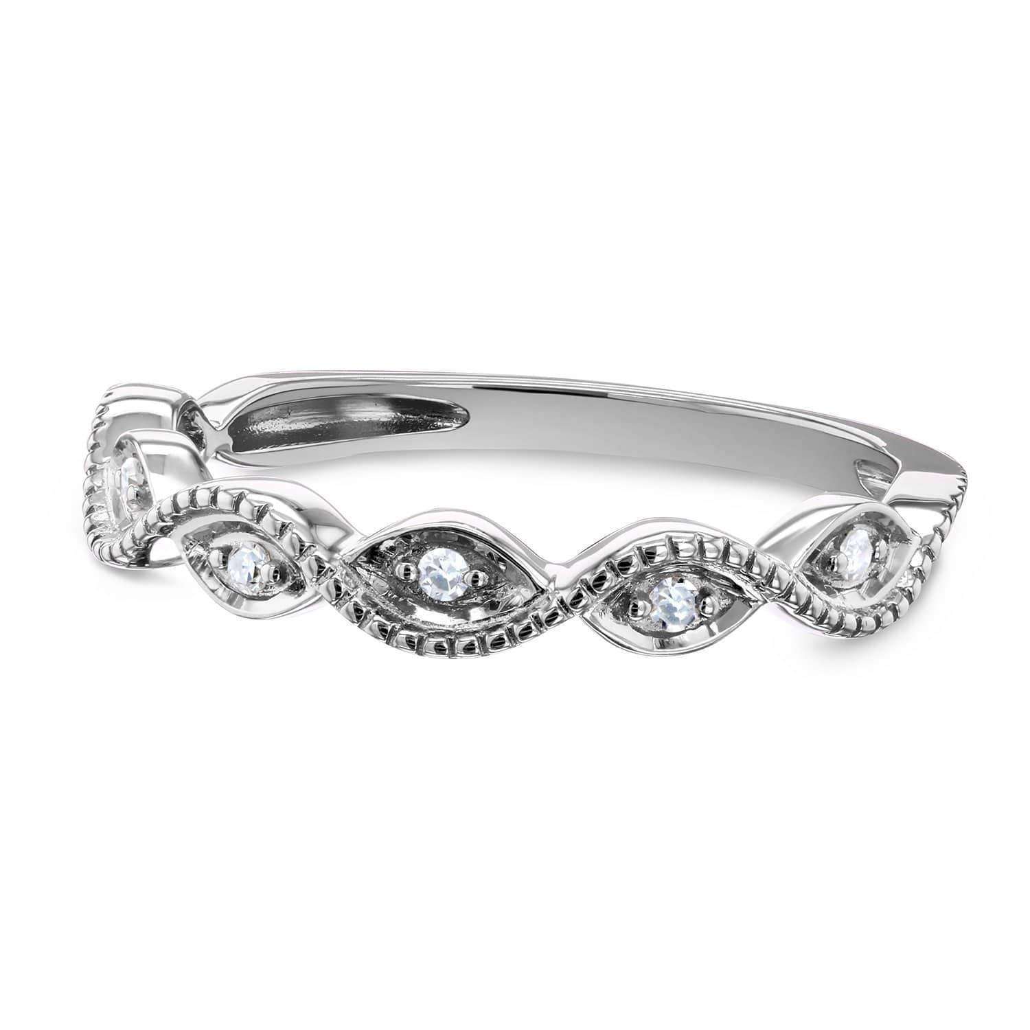 Kobelli Accent Diamond Stackable Braided Fashion Ring in 10k White Gold