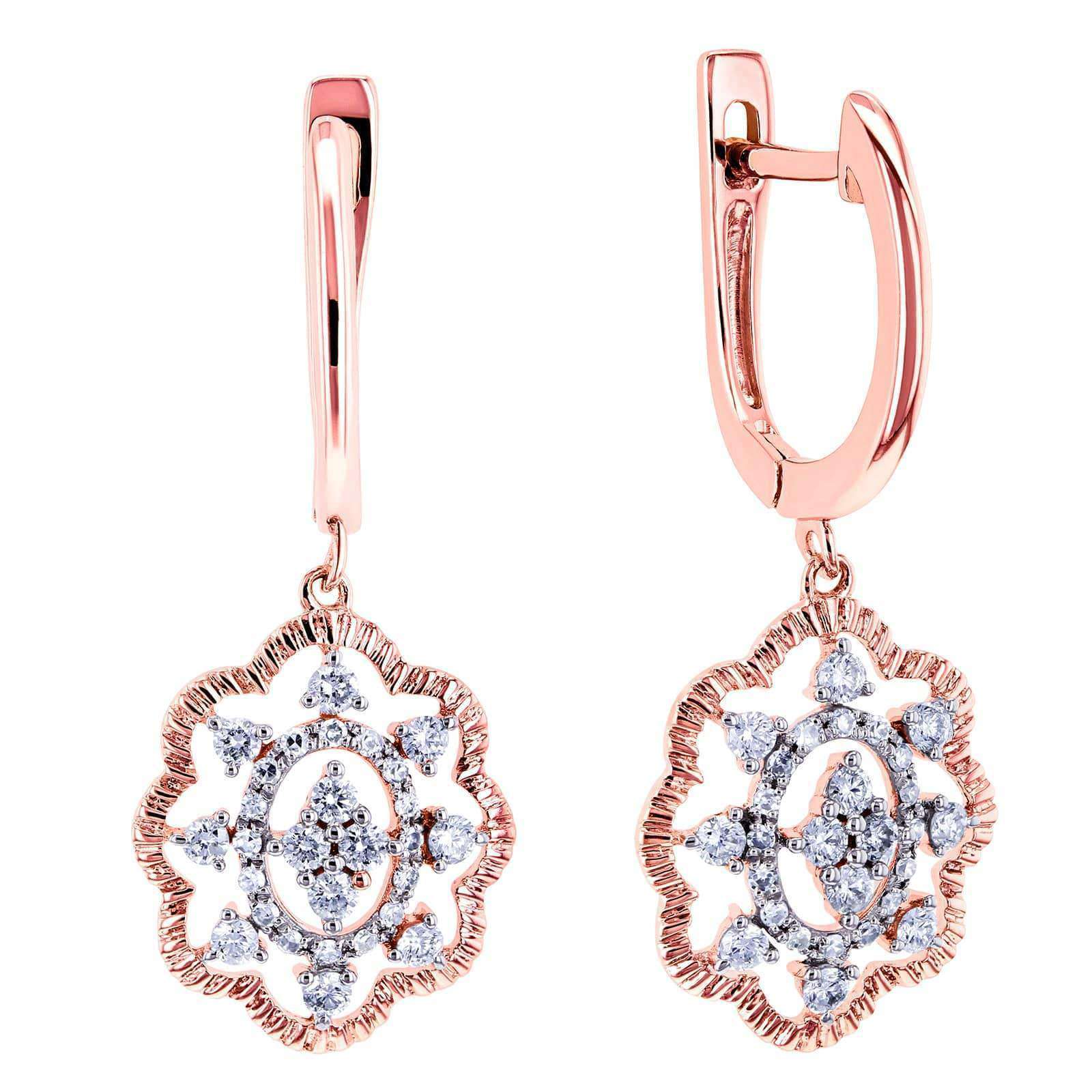 Kobelli Diamond Floral Latch Back Drop Earrings 2/5 CTW 10k Rose Gold 62492-R