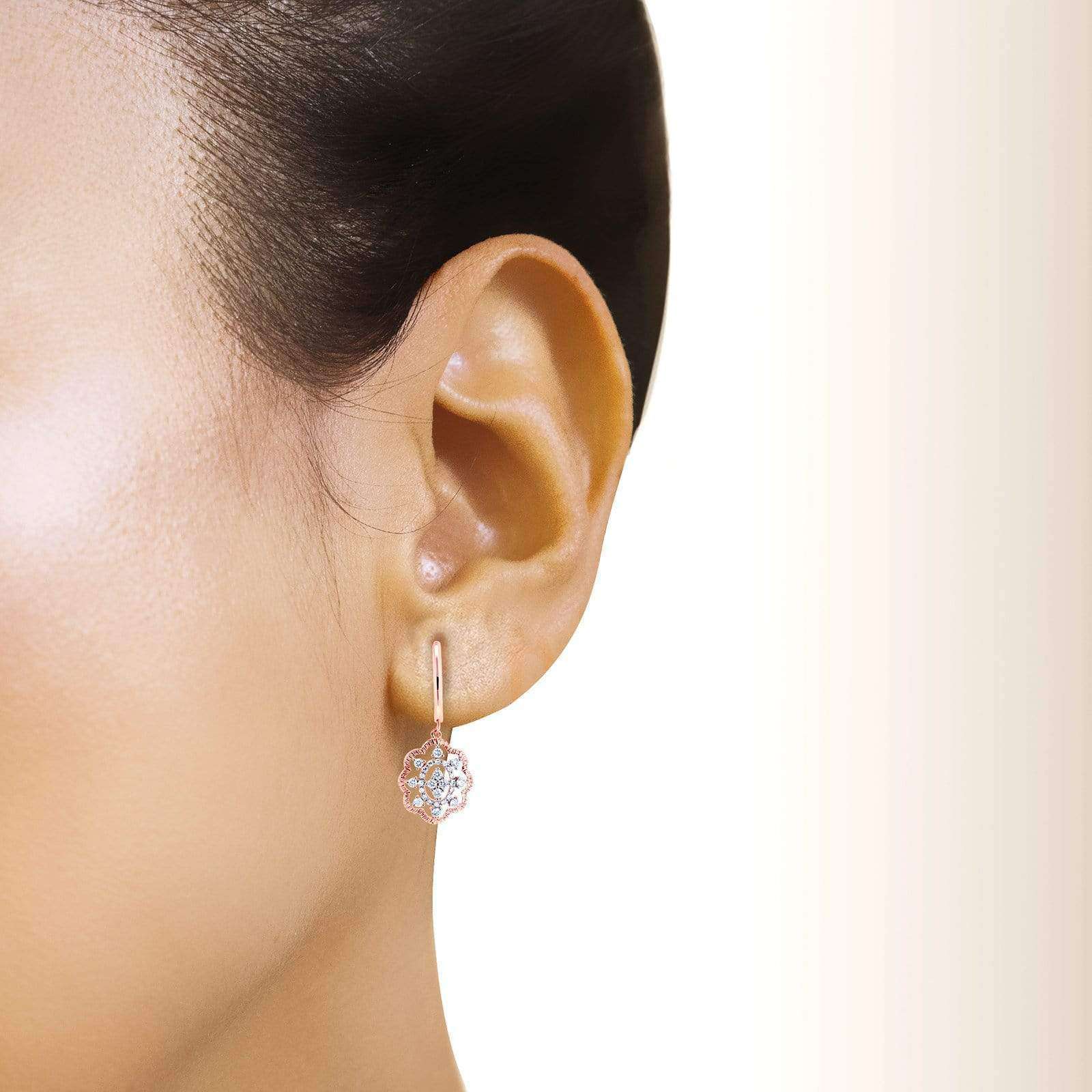 Kobelli Diamond Floral Latch Back Drop Earrings 2/5 CTW 10k Rose Gold 62492-R