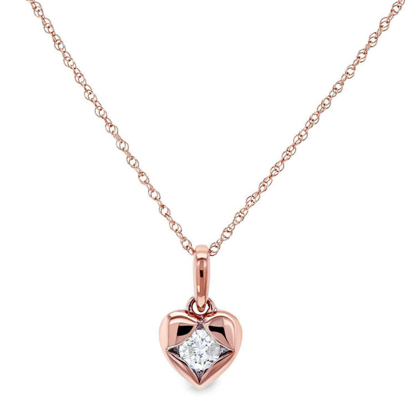 Kobelli Solitaire Embedded Diamond Heart Necklace 10k Rose Gold 62503-R