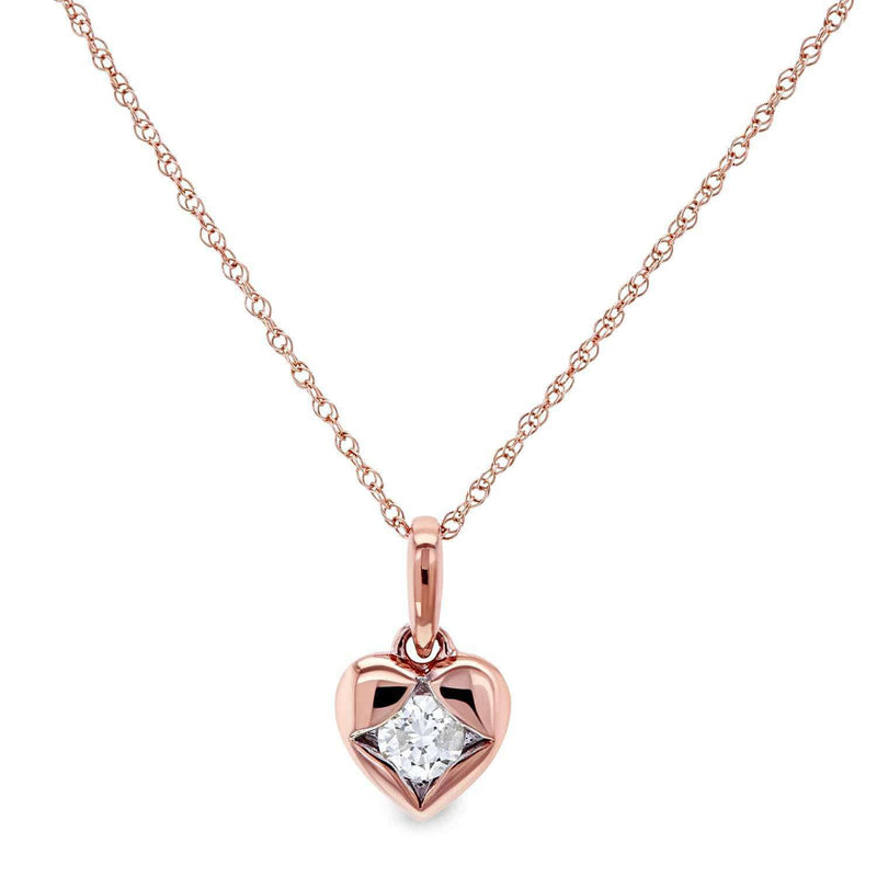 Kobelli solitaire indlejret diamant hjerte halskæde 10k rosa guld 62503-r