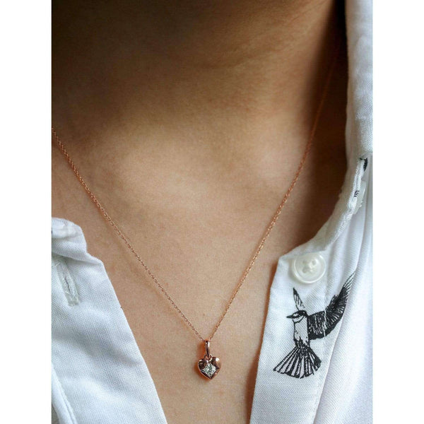 Kobelli Solitaire Embedded Diamond Heart Necklace 10k Rose Gold 62503-R