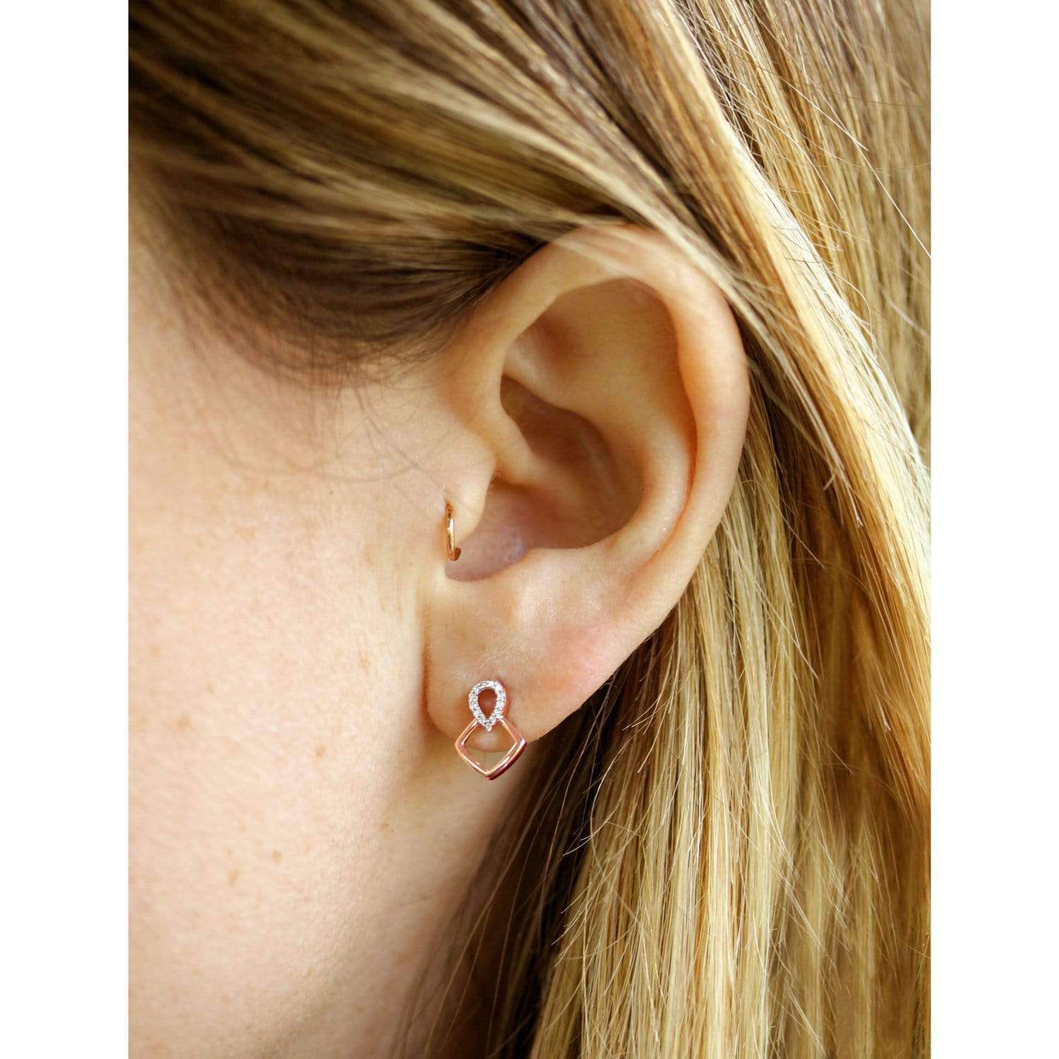 Kobelli White or Rose Gold Geometric Diamond Earrings