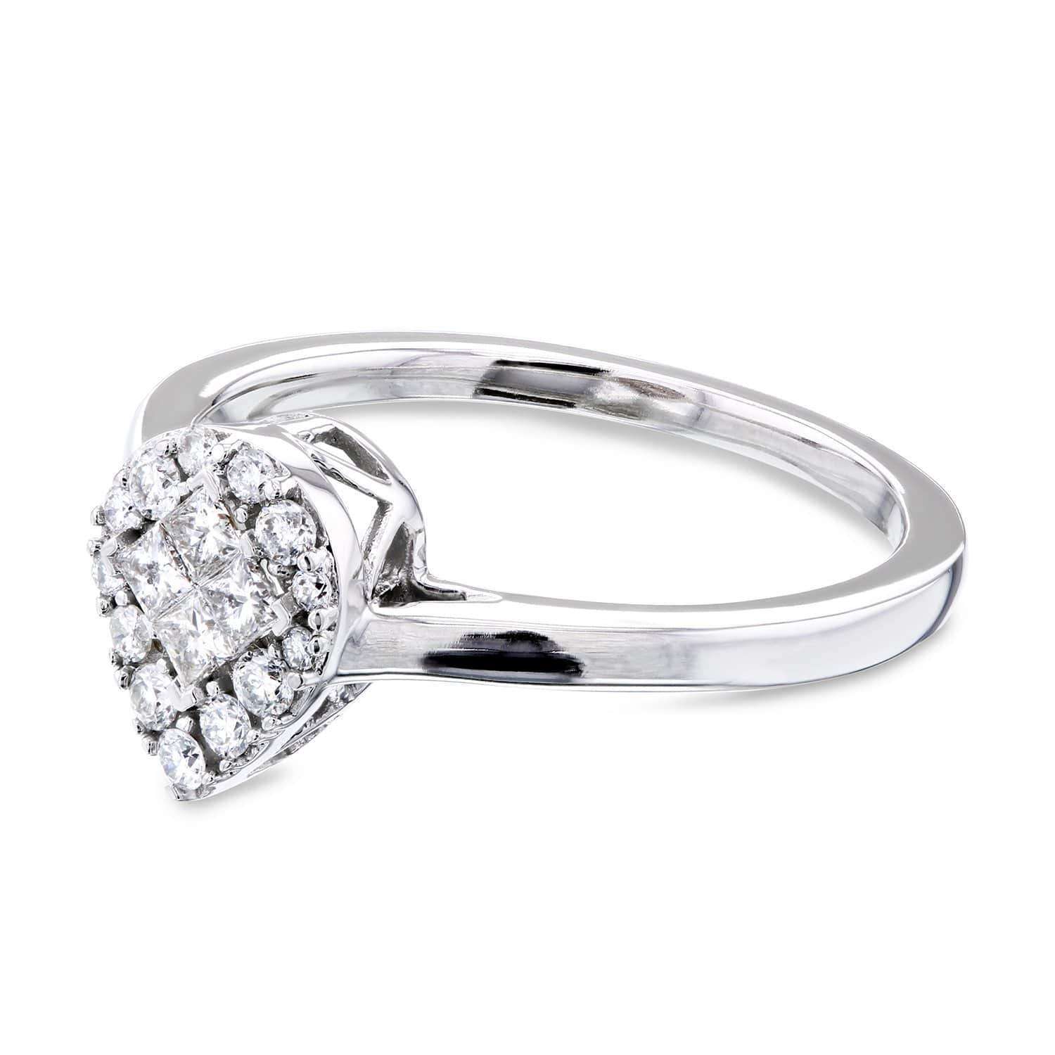 Kobelli Pear Cluster Invisible Princess Diamond Ring 1/4 Carat TW 10k White Gold
