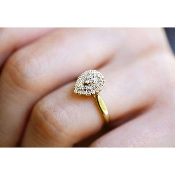 Kobelli Pear Double Halo Diamond Ring 14k Yellow Gold