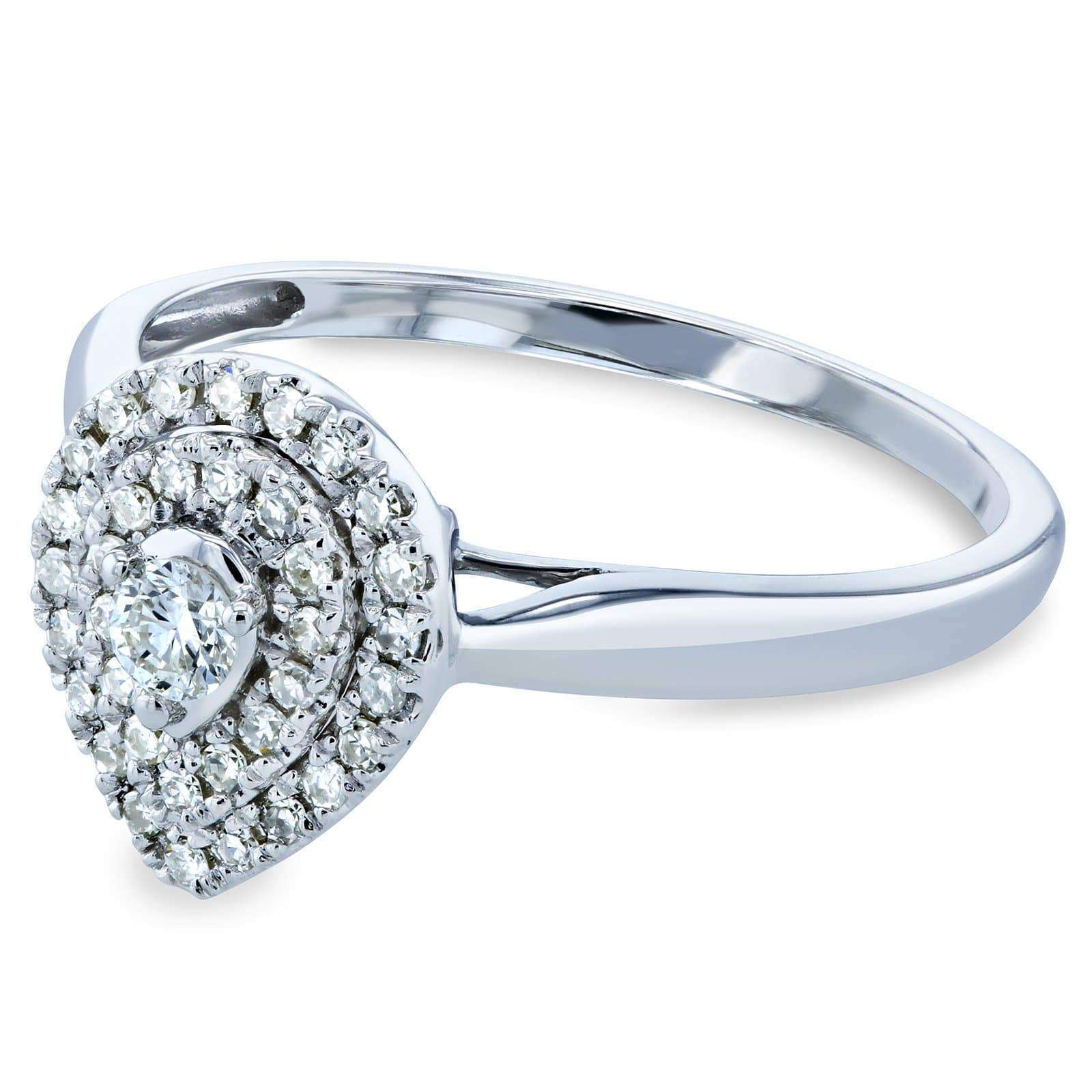 Kobelli Pear Double Halo Diamond Ring 14k White Gold