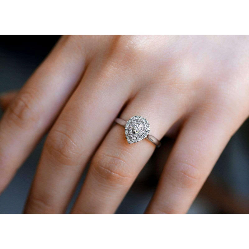Kobelli Pear Double Halo Diamond Ring 14k White Gold