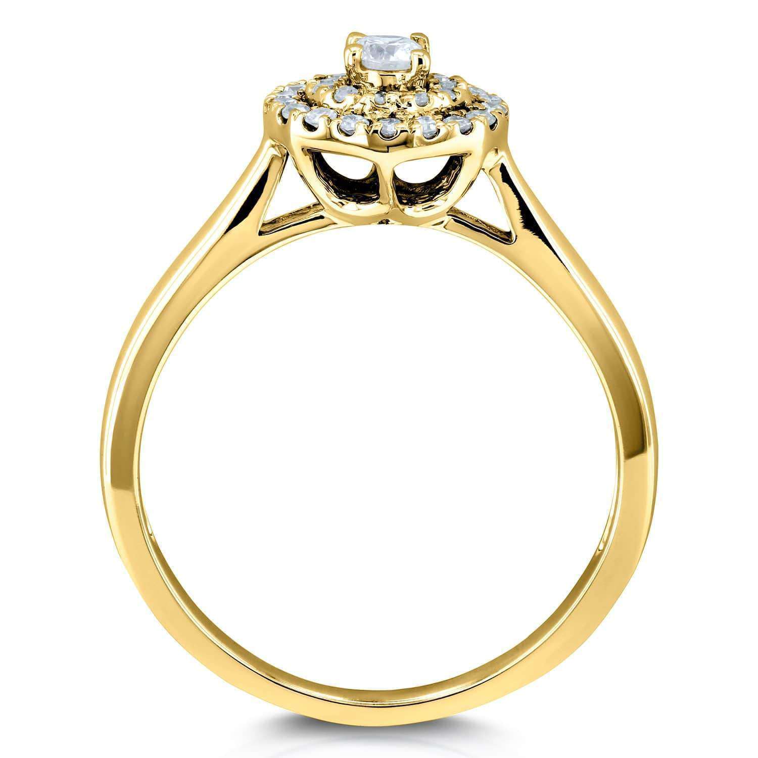 Kobelli Round Cluster Double Halo Taper Shank Diamond Ring 1/5 Carat TW 14k Yellow Gold