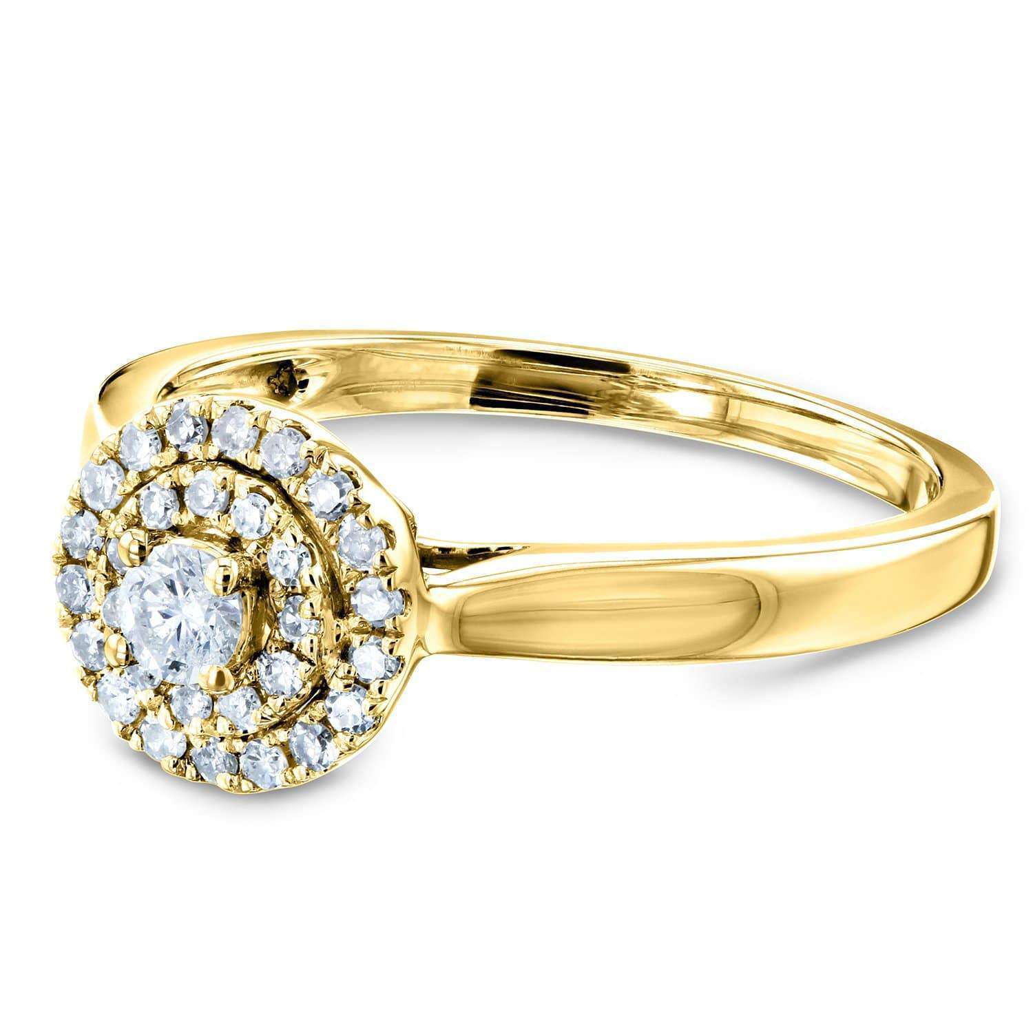 Kobelli Round Cluster Double Halo Taper Shank Diamond Ring 1/5 Carat TW 14k Yellow Gold