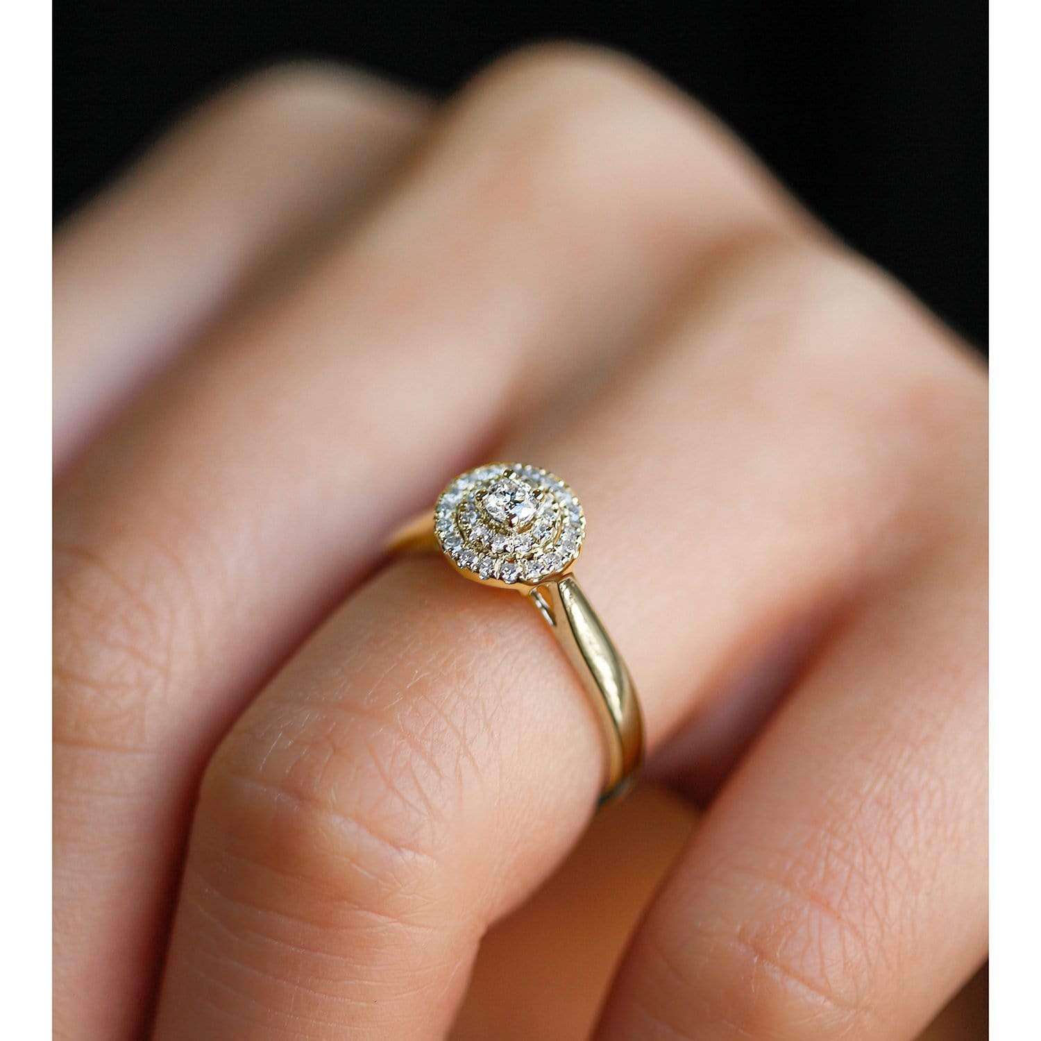 Kobelli Round Cluster Double Halo Taper Shank Diamond Ring 1/5 Carat TW 14k Yellow Gold
