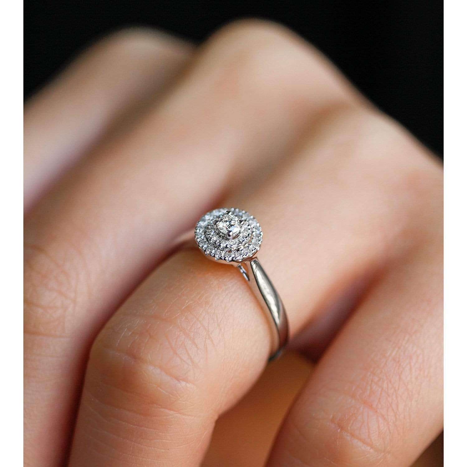 Kobelli Round Cluster Double Halo Taper Shank Diamond Ring 1/5 Carat TW 14k White Gold
