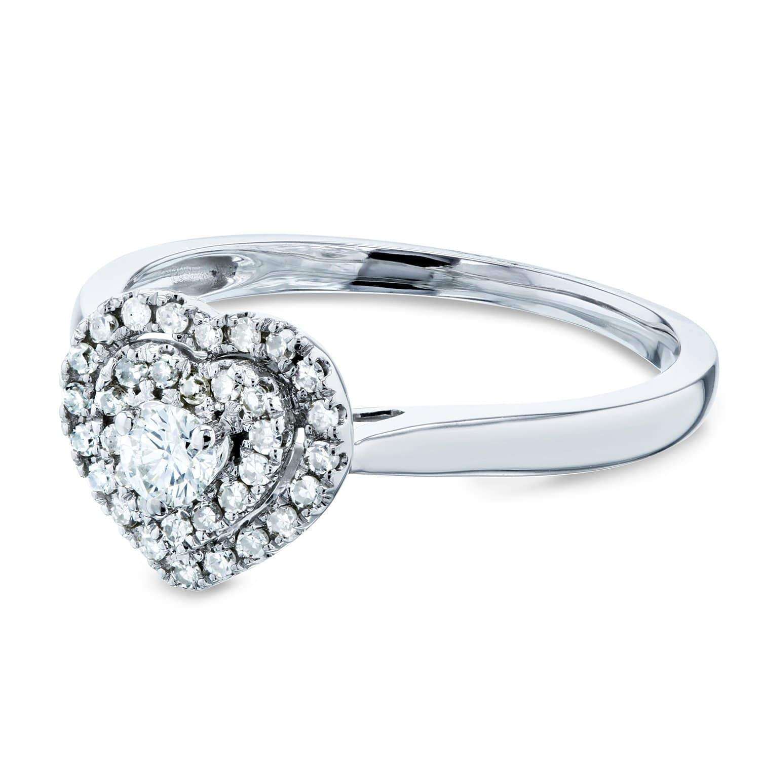 Kobelli Heart Cluster Double Halo Taper Shank Diamond Ring 1/5 Carat TW 14k White Gold