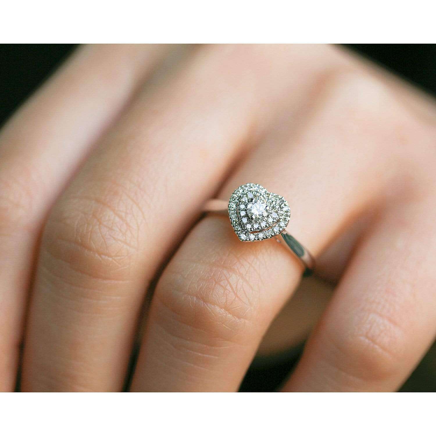 Kobelli Heart Cluster Double Halo Taper Shank Diamond Ring 1/5 Carat TW 14k White Gold