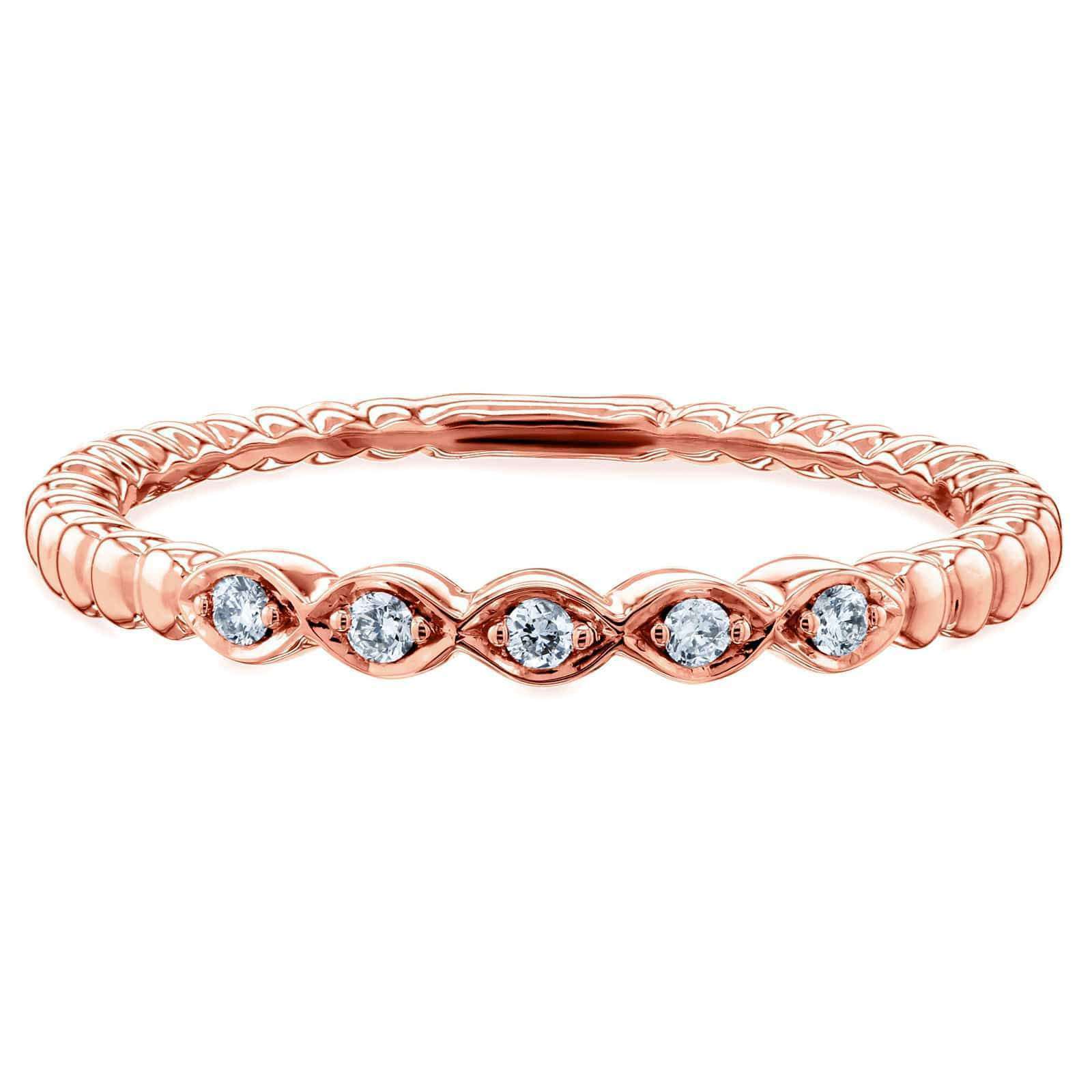 Kobelli Ribbed Navette Pattern Diamond Accent Band 10k Rose Gold