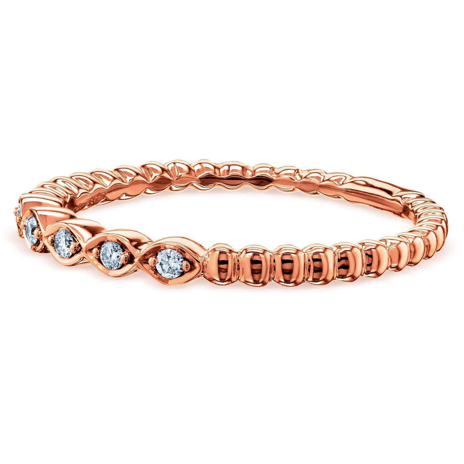 Kobelli Ribbed Navette Pattern Diamond Accent Band 10k Rose Gold