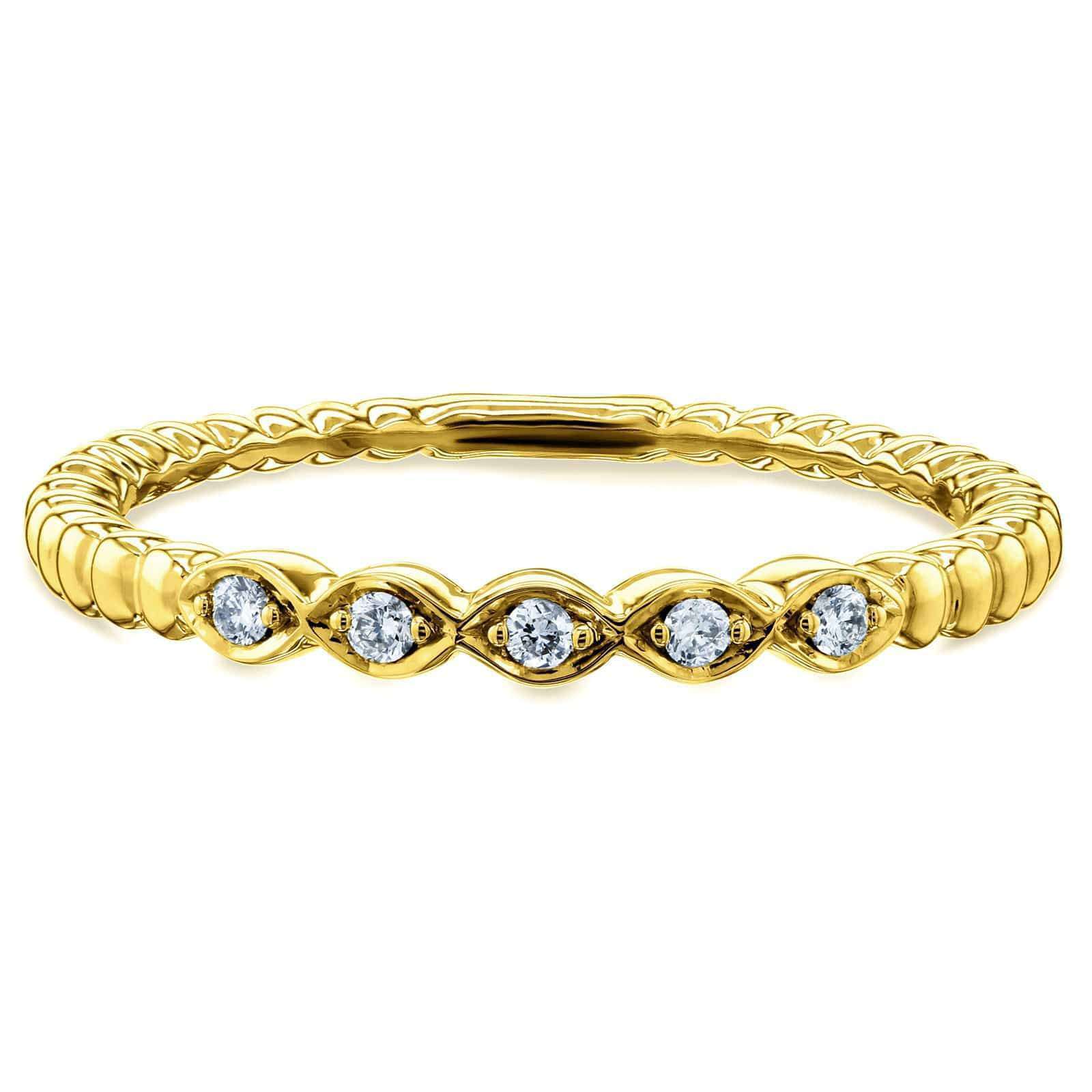 Kobelli Ribbed Navette Pattern Diamond Accent Band 10k Yellow Gold