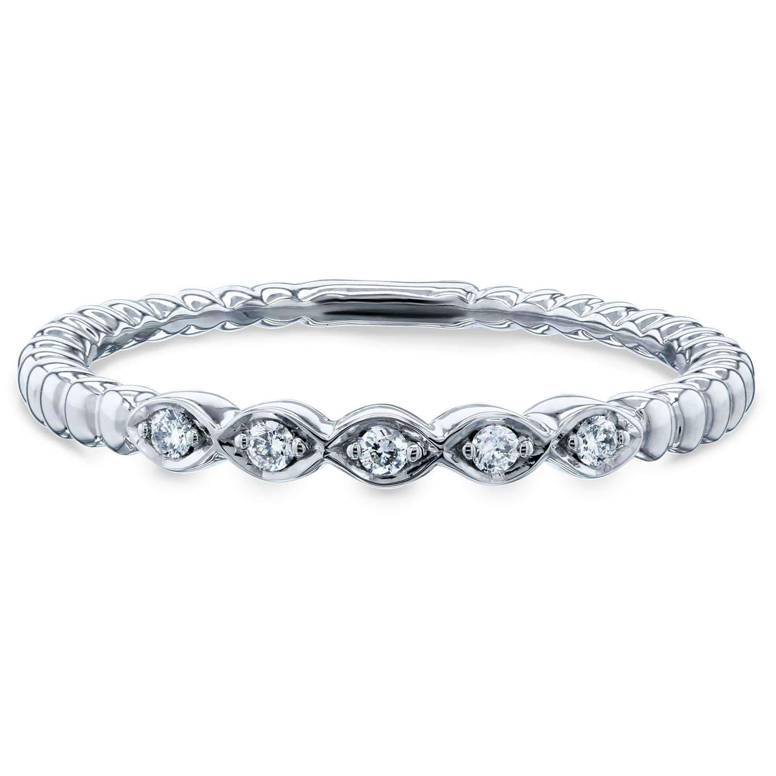 Kobelli Ribbed Navette Pattern Diamond Accent Band 10k White Gold