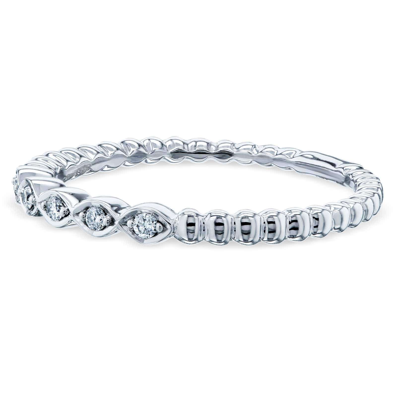 Kobelli Ribbed Navette Pattern Diamond Accent Band 10k White Gold