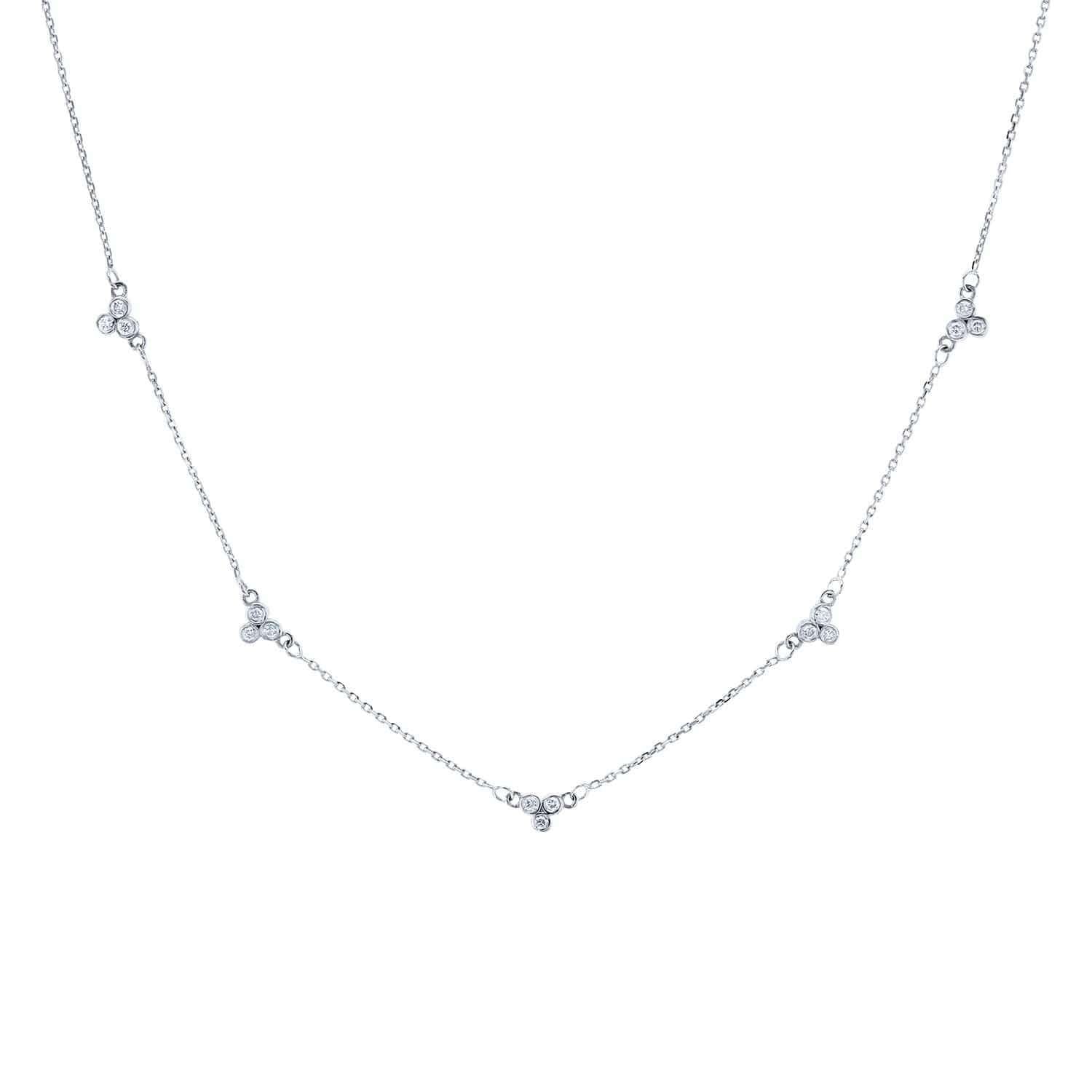 Kobelli Triple Bezel Diamond Necklace 14K Gold, 18 or 16 Inch