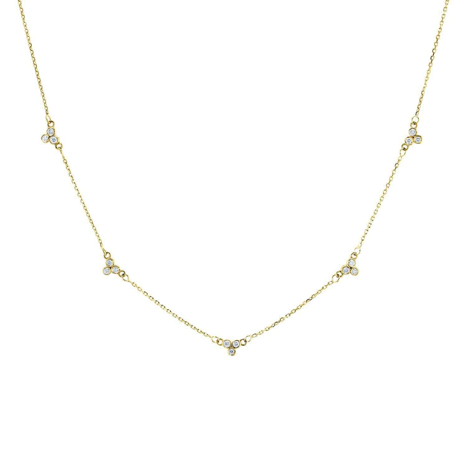 Kobelli Triple Bezel Diamond Necklace 14K Gold, 18 or 16 Inch