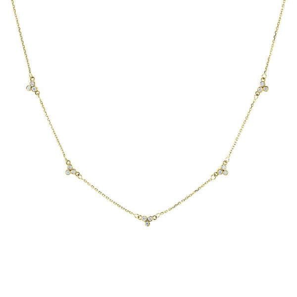 Kobelli Triple Bezel Diamond Necklace 14K Gold, 18 or 16 Inch