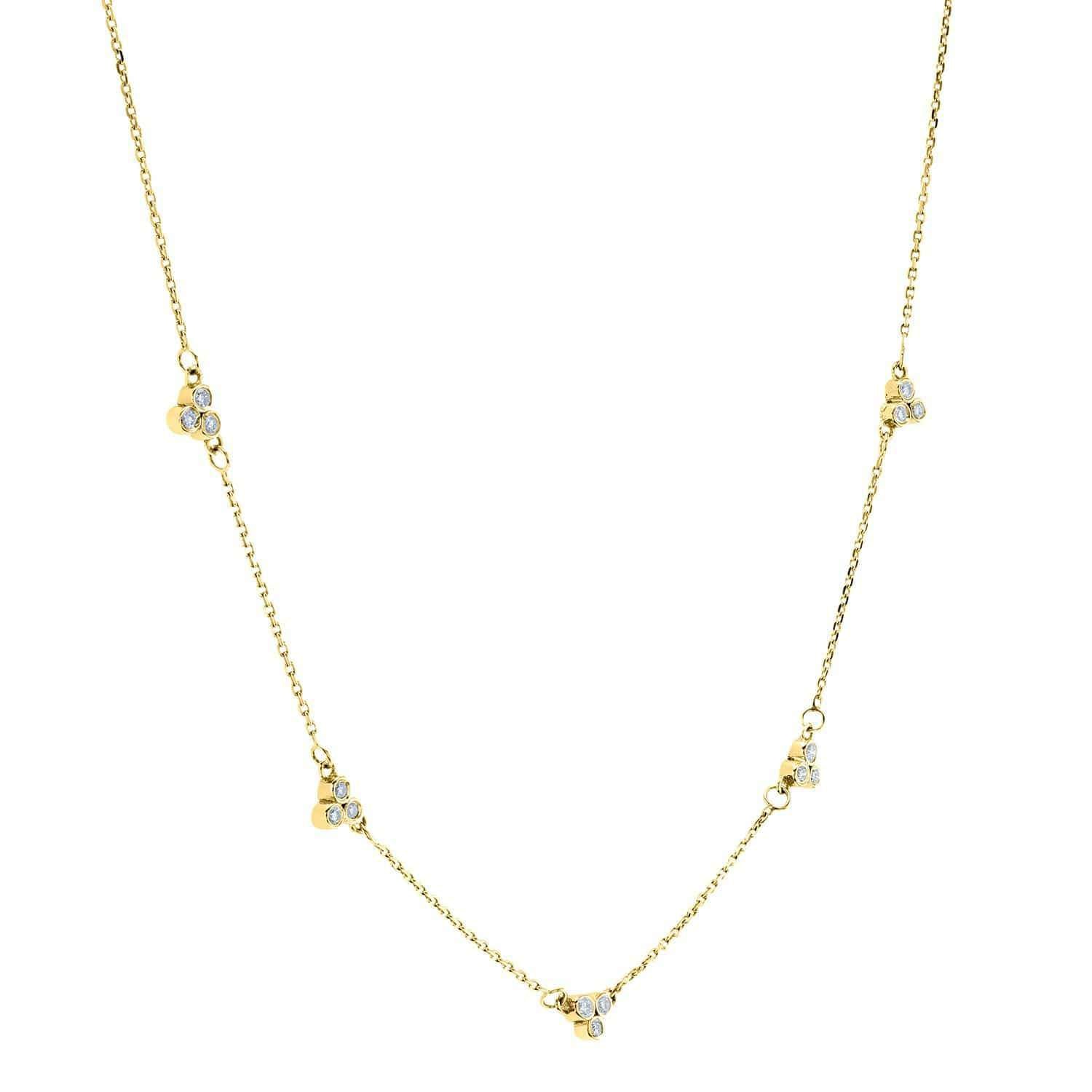 Kobelli Triple Bezel Diamond Necklace 14K Gold, 18 or 16 Inch