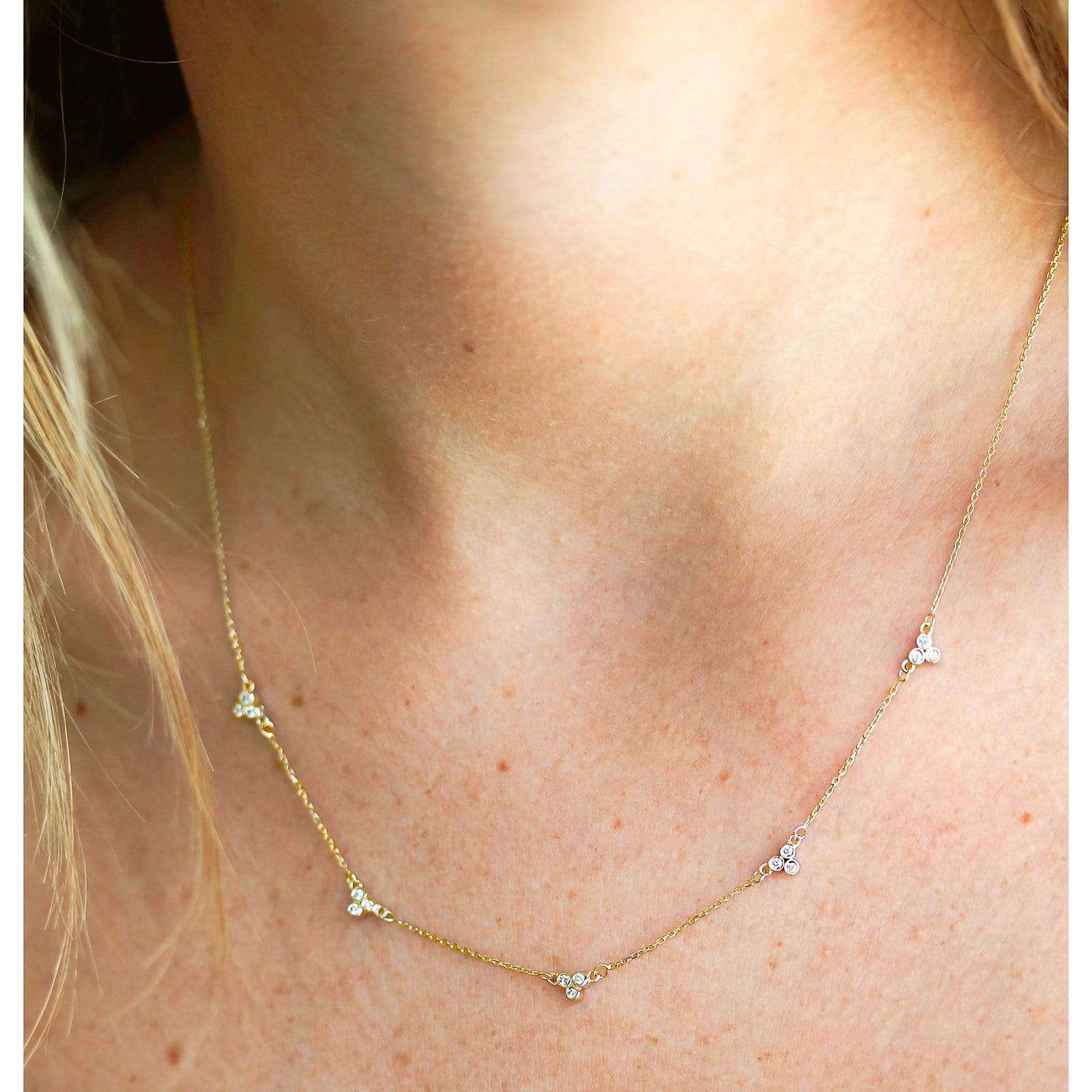 Kobelli Triple Bezel Diamond Necklace 14K Gold, 18 or 16 Inch 62555-Y