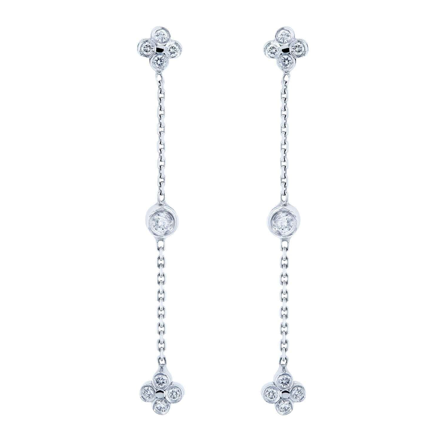 Floral Diamond Chain Dangle Earrings 1/8ct TDW 14k White Gold Kobelli
