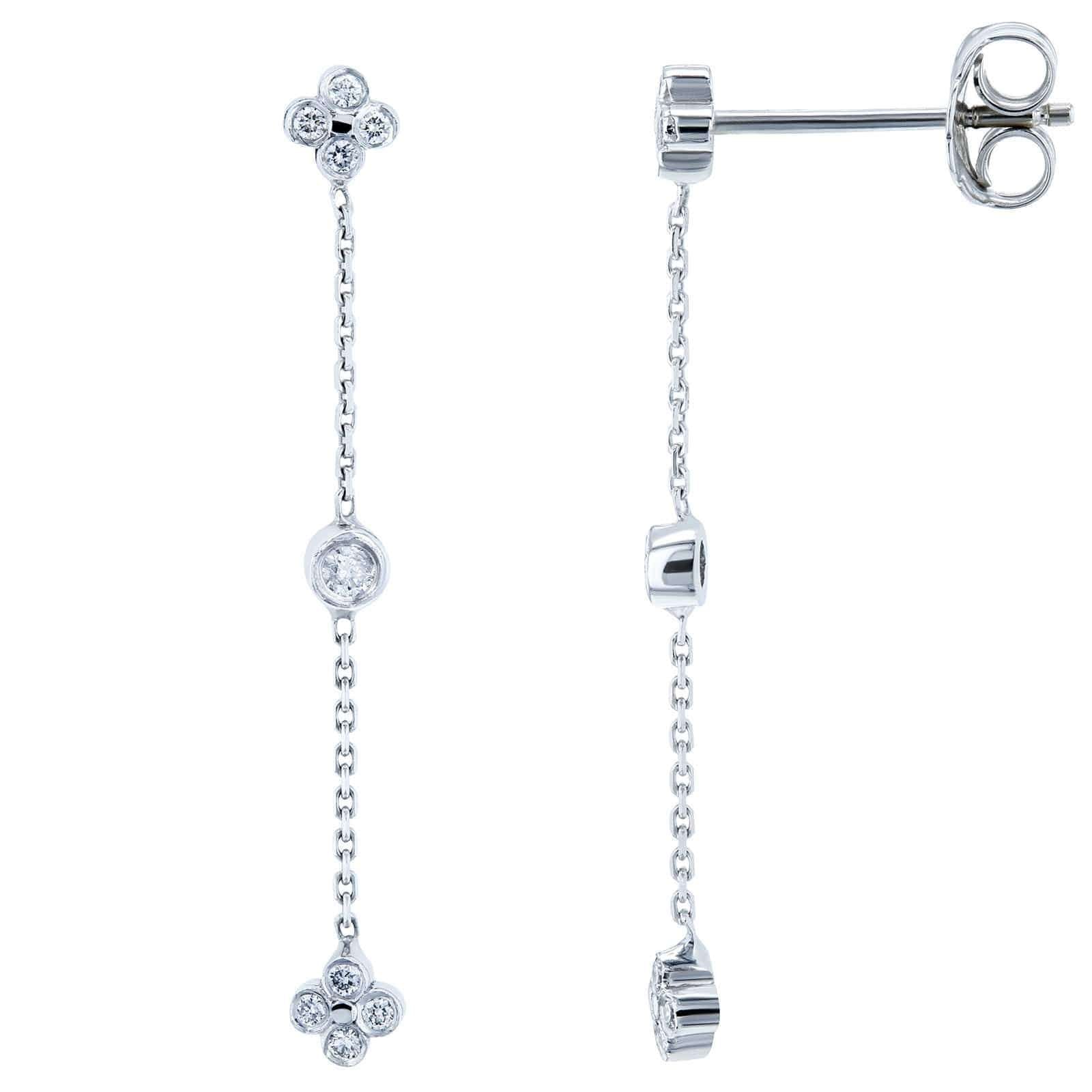 Kobelli Floral Diamond Chain Earrings 14k White Gold 62556-W