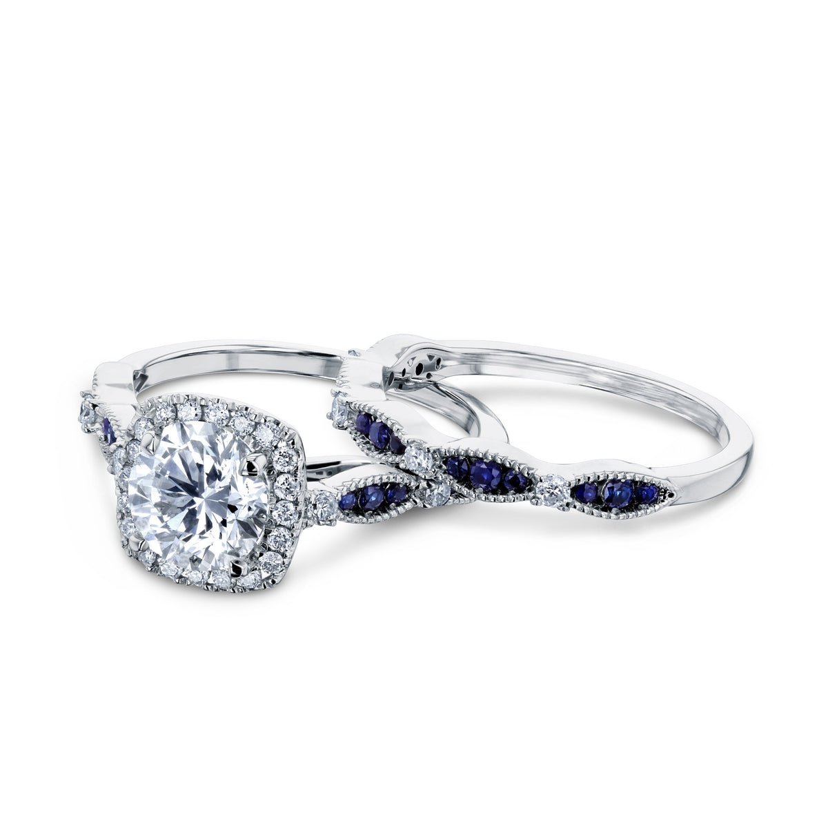 Kobelli Round Diamond and Blue Sapphire Bridal Set Kobelli Round Diamond and Blue Sapphire Bridal Set