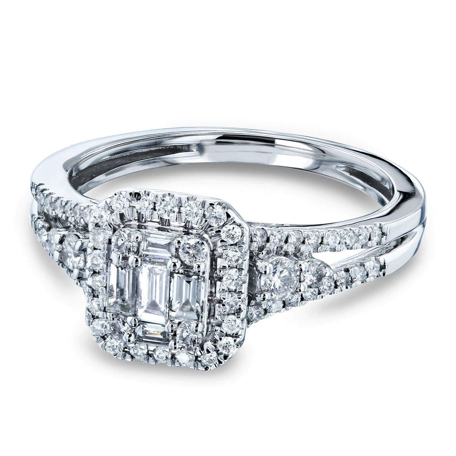 Kobelli Diamond Baguette and Round Cluster Halo Split Shank Ring
