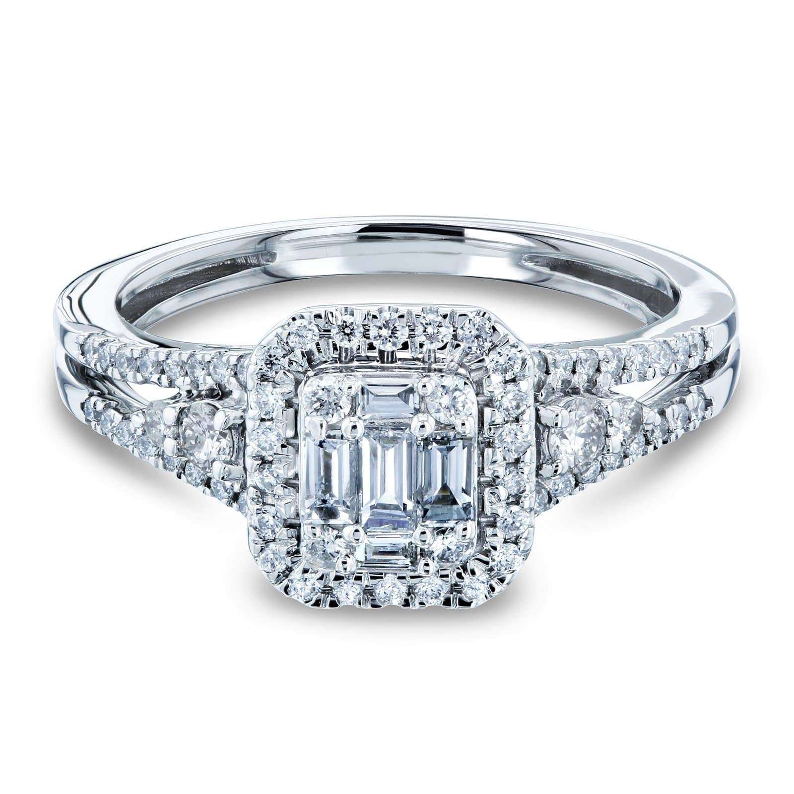 Kobelli Diamond Baguette and Round Cluster Halo Split Shank Ring