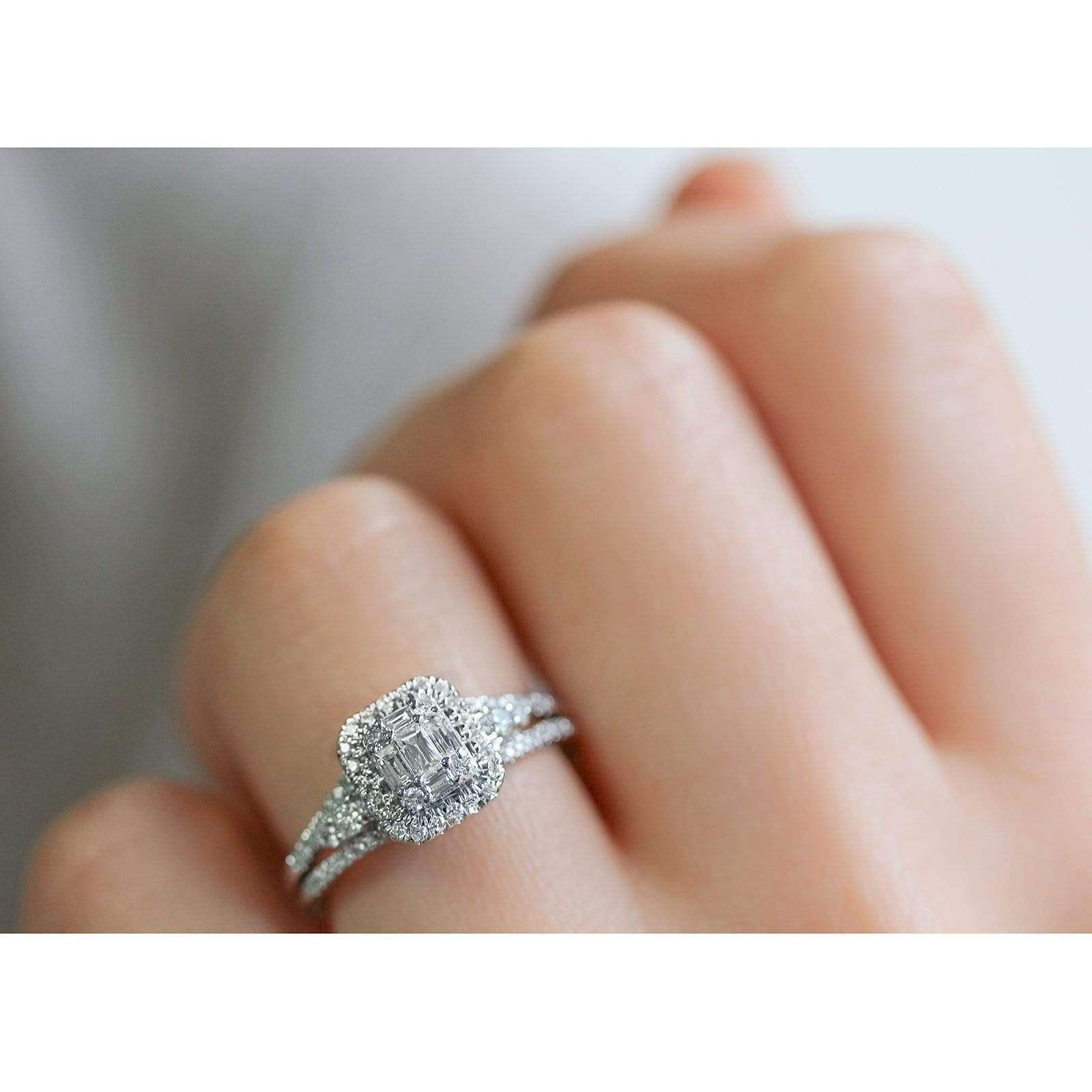 Kobelli Diamond Baguette and Round Cluster Halo Split Shank Ring