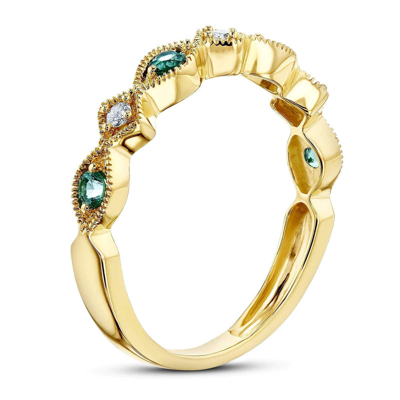 Kobelli Alternating Emerald and Diamond Yellow Gold Ring