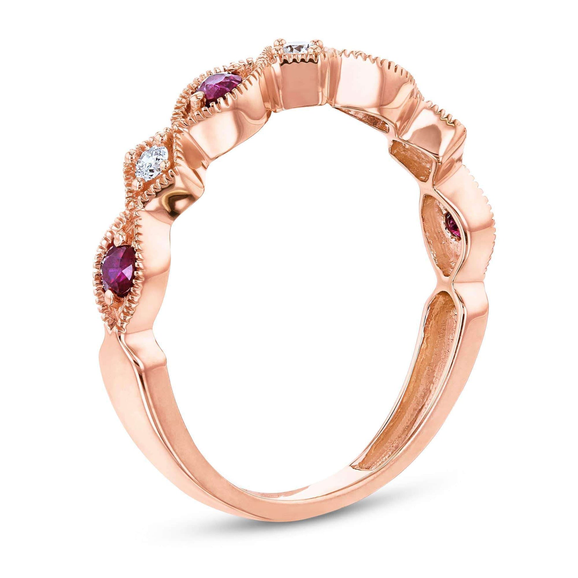 Kobelli Alternating Ruby and Diamond Rose Gold Ring