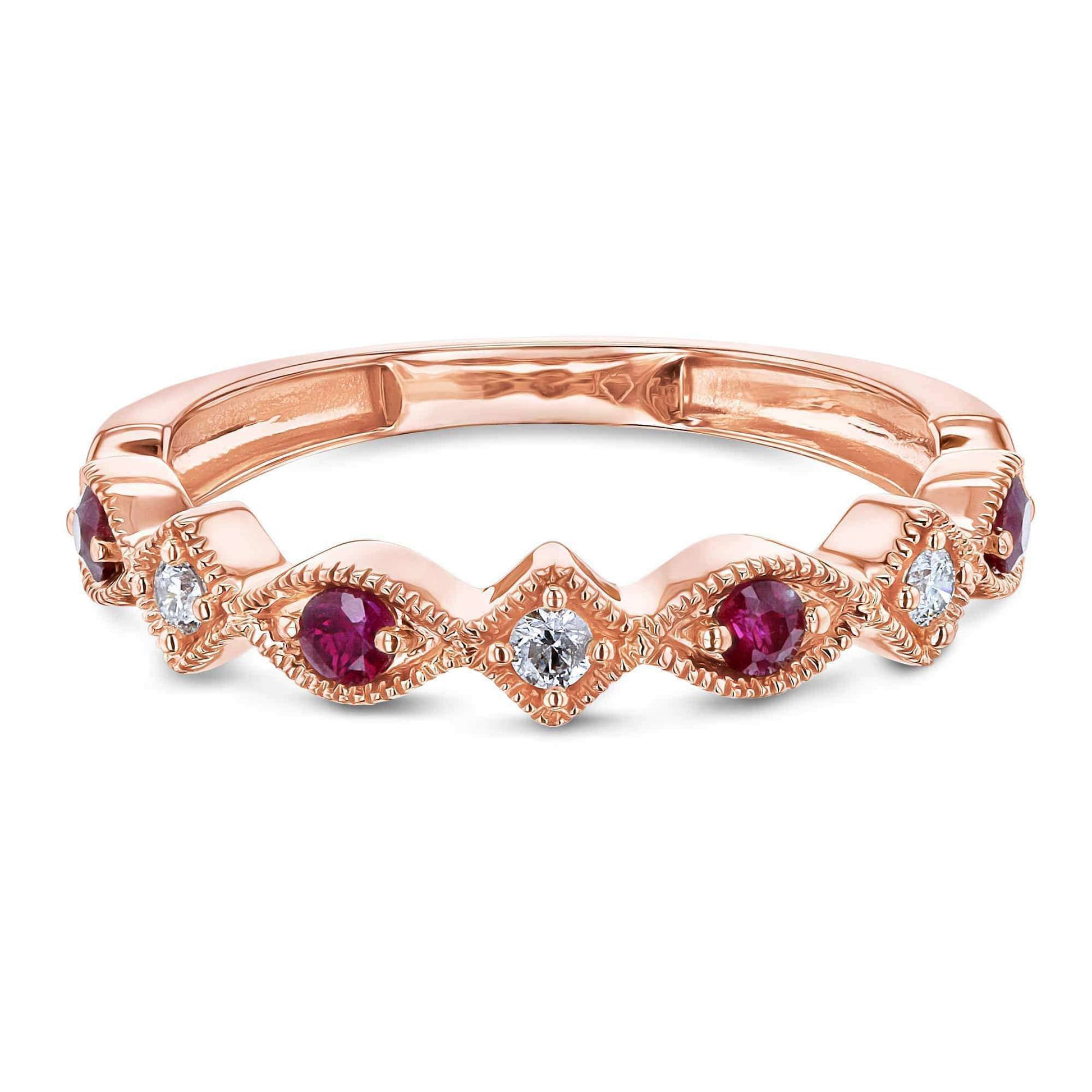 Kobelli Alternating Ruby and Diamond Rose Gold Ring