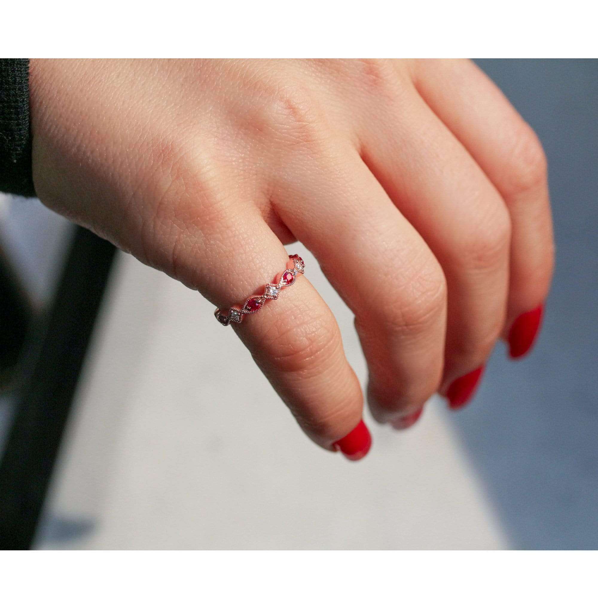 Kobelli Alternating Ruby and Diamond Rose Gold Ring