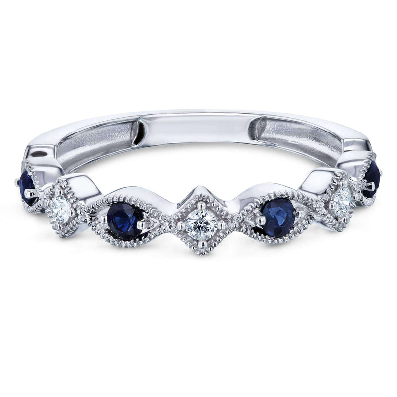 1/5ct.tw Alternating Sapphire and Diamond Patterned 10k White Gold ...
